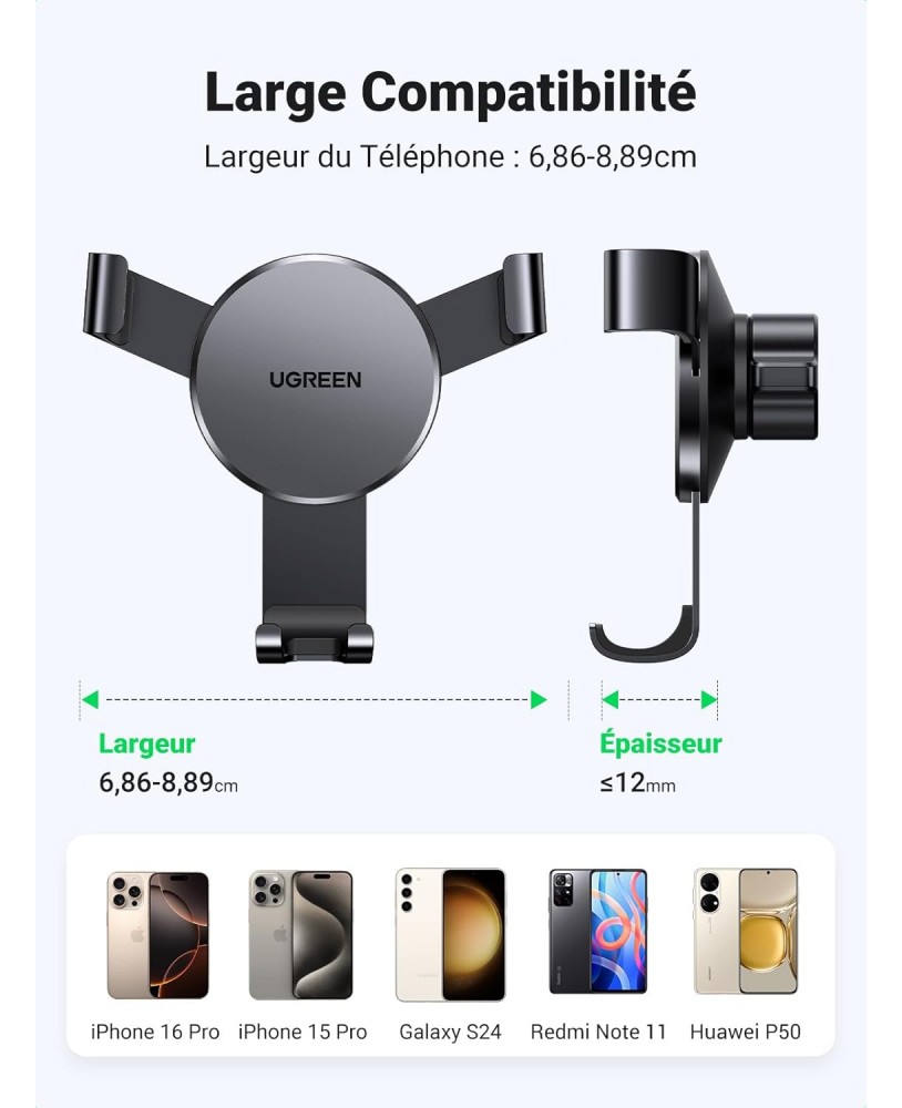 Support Smartphone Voiture Andobil - Pince Métal Grille Aération - Rotation